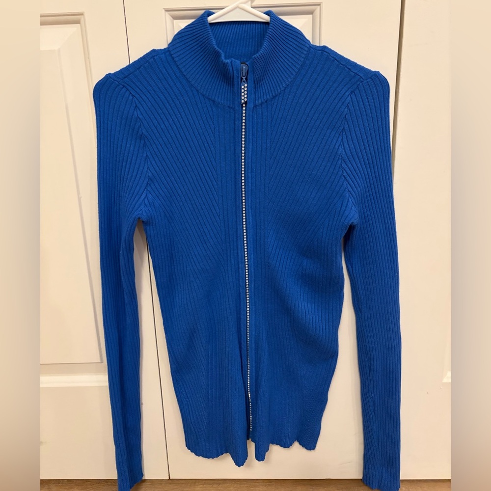Belldini Blue Ribbed Zip Cardigan